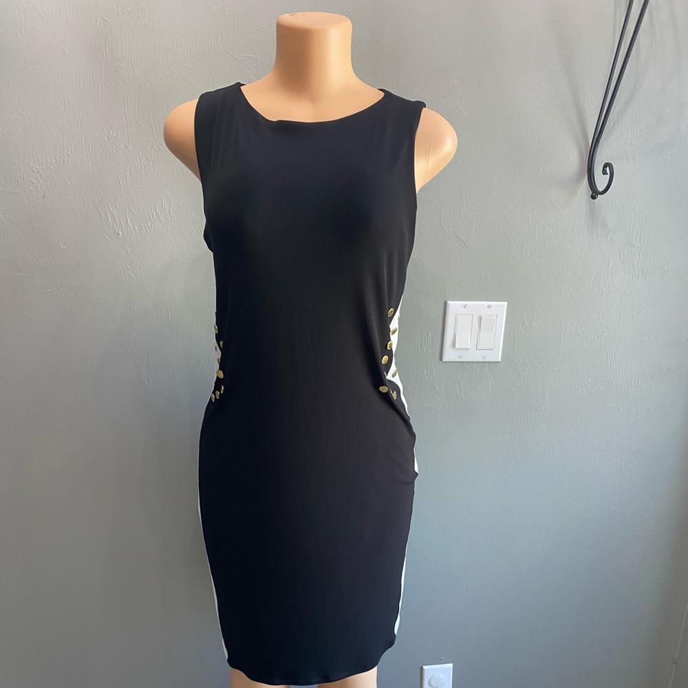 Eva Varro‎ Black Midi Dress with Gold Accents